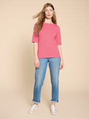 White Stuff Pink Boat Neck Sydney T-Shirt - Image 3 of 7
