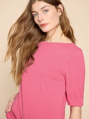 White Stuff Pink Boat Neck Sydney T-Shirt - Image 4 of 7