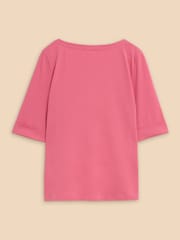 White Stuff Pink Boat Neck Sydney T-Shirt - Image 6 of 7