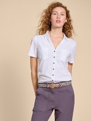 White Stuff White Pocket Penny 100% Cotton Embroidered Shirt - Image 1 of 7