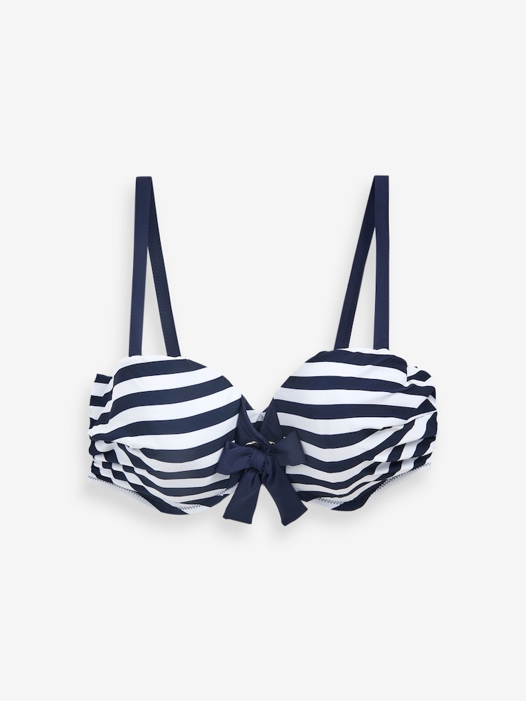 Simply Be Blue/ White Stripe Magisculpt Twist Front Wired Bikini Top - Image 5 of 5