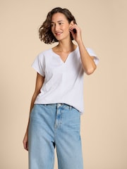 White Stuff White Embroidered Nelly 100% Cotton T-Shirt - Image 1 of 7