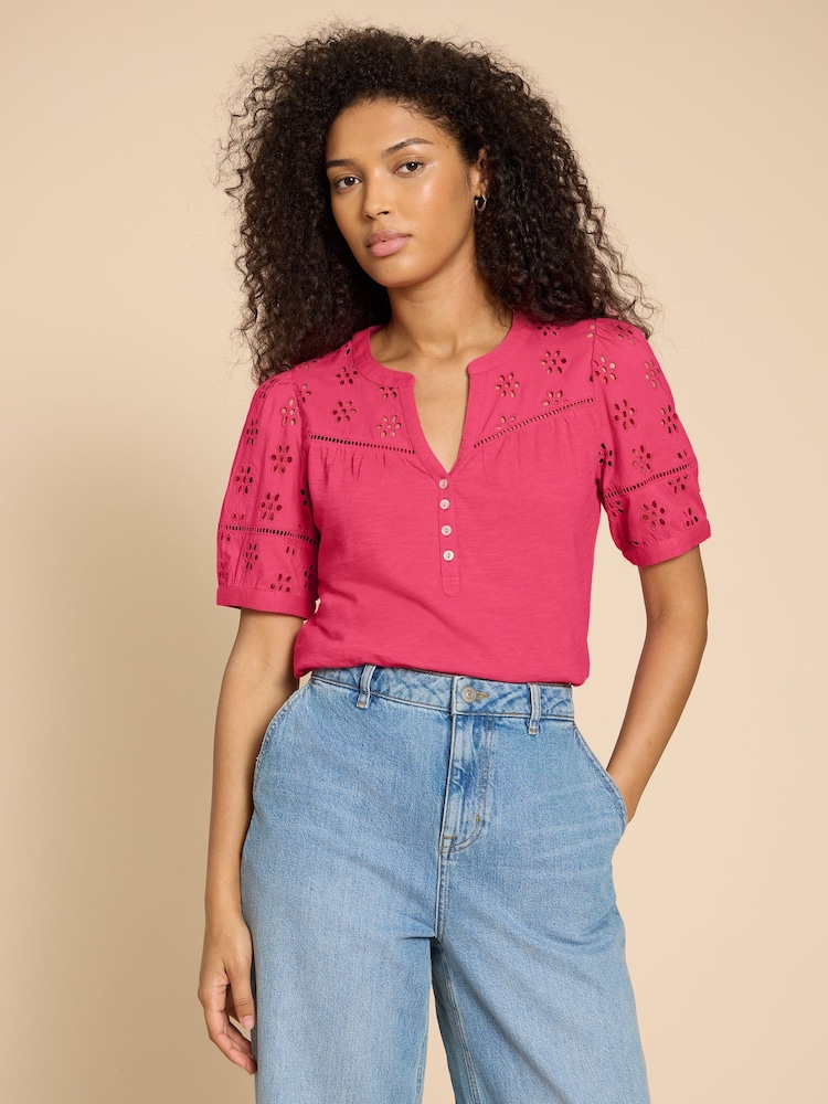 White Stuff Pink Bella Broderie Mix Top - Image 1 of 7