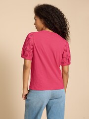 White Stuff Pink Bella Broderie Mix Top - Image 2 of 7
