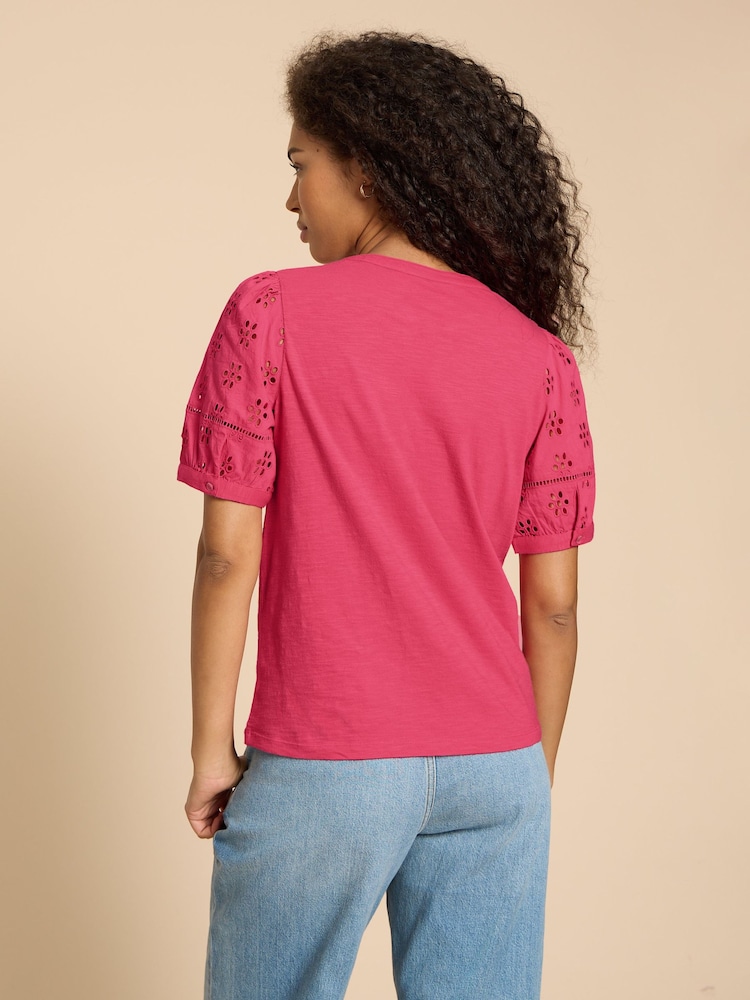 White Stuff Pink Bella Broderie Mix Top - Image 2 of 7