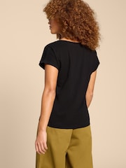 White Stuff Black Notch Neck Nelly 100% Cotton T-Shirt - Image 2 of 7