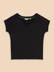 White Stuff Black Notch Neck Nelly 100% Cotton T-Shirt - Image 5 of 7