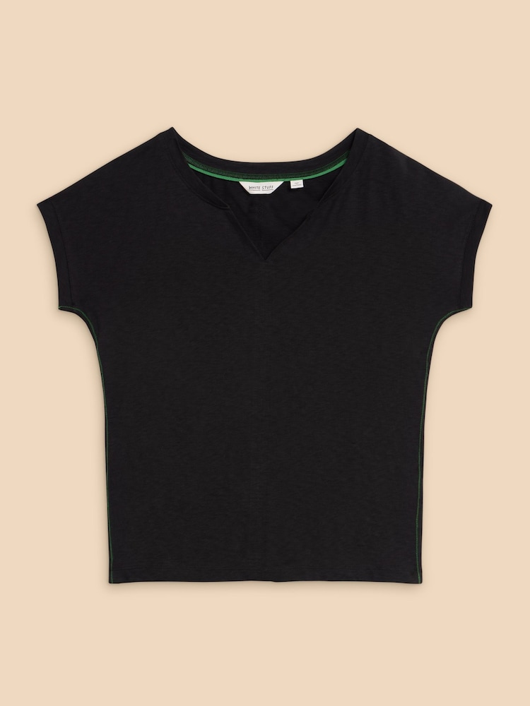 White Stuff Black Notch Neck Nelly 100% Cotton T-Shirt - Image 5 of 7