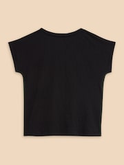 White Stuff Black Notch Neck Nelly 100% Cotton T-Shirt - Image 6 of 7