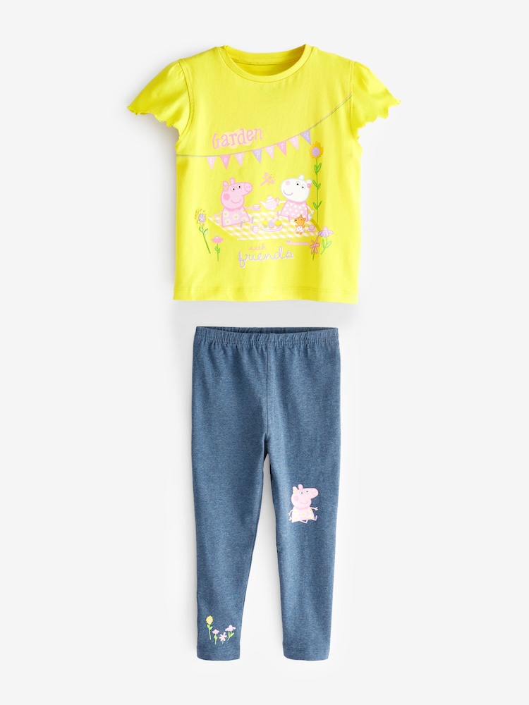 Character Yellow Peppa Pig 100% Cotton T-Shirt and Leggings Set - Image 1 of 3
