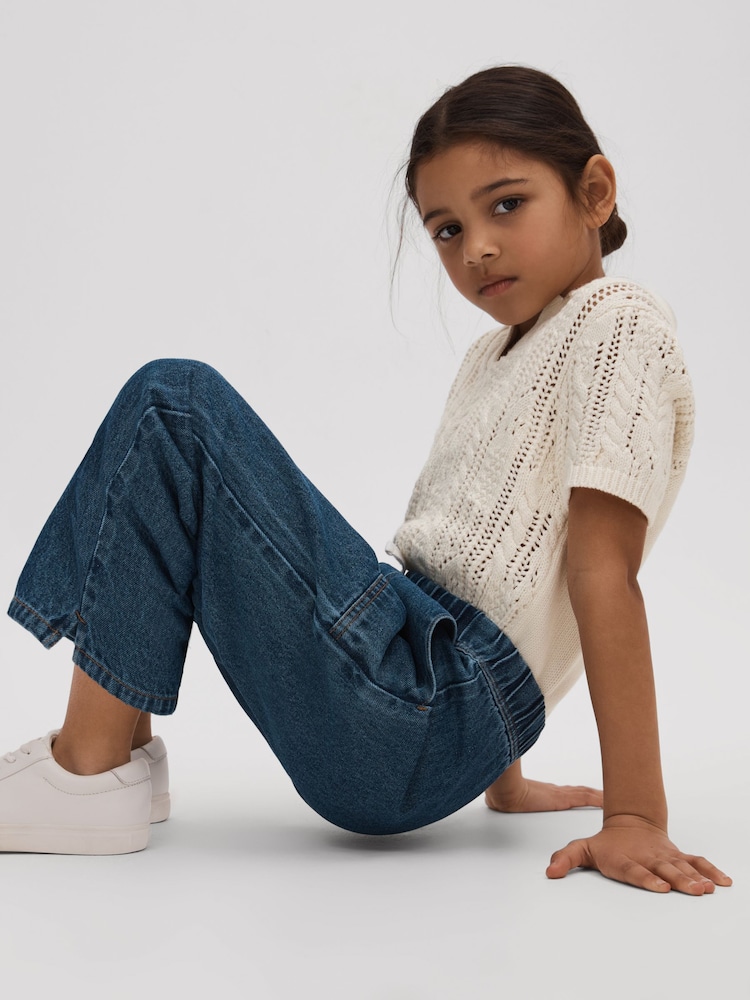 Reiss Ecru Eula 9-13 yrs Crochet Open Collar Polo Shirt - Image 1 of 4