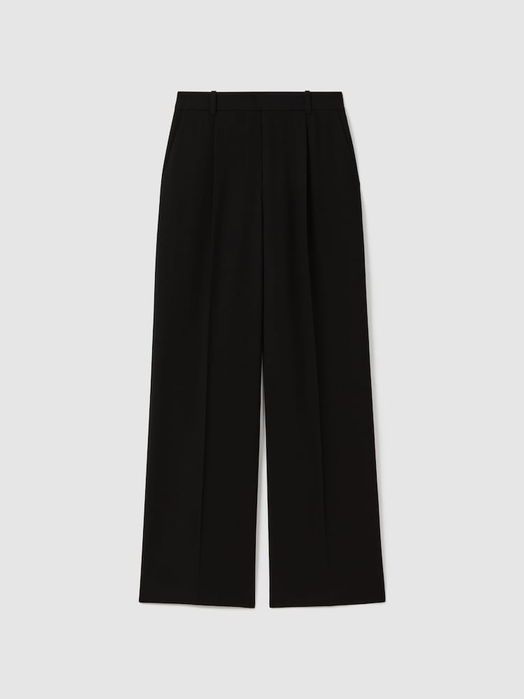 Reiss Black Eden Petite Half-Elasticated Wide Leg Trousers - Image 2 of 7