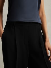 Reiss Black Eden Petite Half-Elasticated Wide Leg Trousers - Image 3 of 7