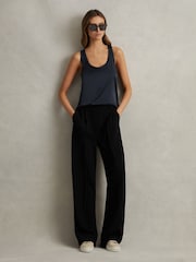 Reiss Black Eden Petite Half-Elasticated Wide Leg Trousers - Image 4 of 7