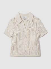 Reiss Ecru Eula 13-14 yrs Crochet Open Collar Polo Shirt - Image 1 of 4