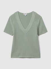 Reiss Sage Rosie Cotton Blend Knitted V-Neck Top - Image 2 of 6