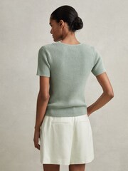 Reiss Sage Rosie Cotton Blend Knitted V-Neck Top - Image 4 of 6