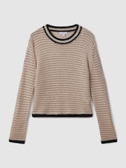 Reiss Neutral/Navy Astrid Linen Blend Knitted Crew Neck Jumper - Image 2 of 6