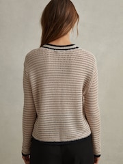 Reiss Neutral/Navy Astrid Linen Blend Knitted Crew Neck Jumper - Image 4 of 6