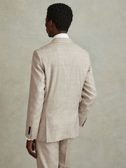 Reiss Oatmeal Boxhill Slim Fit Linen Blend Check Single Breasted Blazer - Image 5 of 7