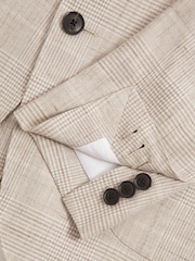 Reiss Oatmeal Boxhill Slim Fit Linen Blend Check Single Breasted Blazer - Image 6 of 7
