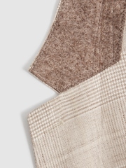 Reiss Oatmeal Boxhill Slim Fit Linen Blend Check Single Breasted Blazer - Image 7 of 7