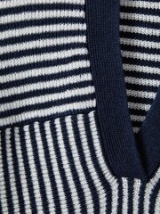 Reiss Navy/Ivory Stevie Linen Blend Open Collar Striped Polo Shirt - Image 5 of 5