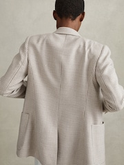 Reiss Beige Check Ella Wool Blend Double Breasted Dogtooth Blazer - Image 6 of 7