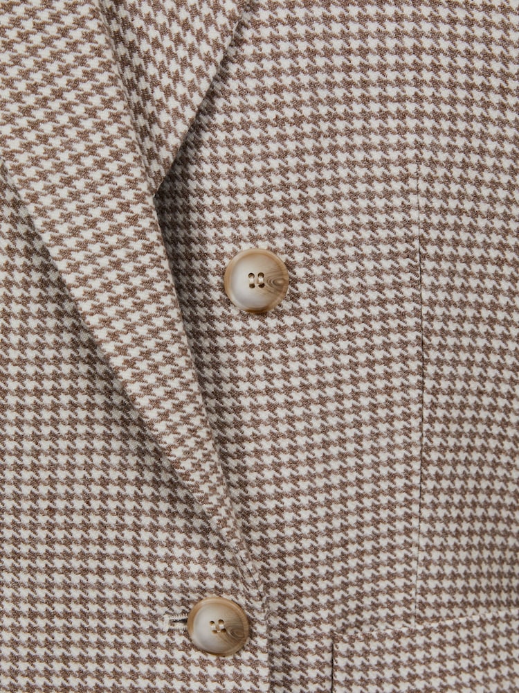 Reiss Beige Check Ella Wool Blend Double Breasted Dogtooth Blazer - Image 7 of 7