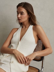 Reiss Ivory Sinead Knitted Halter Neck Top With Linen - Image 1 of 5