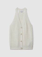 Reiss Ivory Sinead Knitted Halter Neck Top With Linen - Image 2 of 5