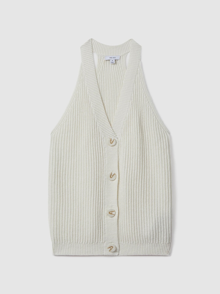 Reiss Ivory Sinead Knitted Halter Neck Top With Linen - Image 2 of 5