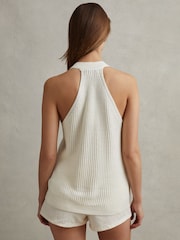 Reiss Ivory Sinead Knitted Halter Neck Top With Linen - Image 4 of 5