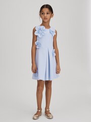 Reiss Lilac Posy Teen Pleated Flower Scuba Dress - Image 3 of 6