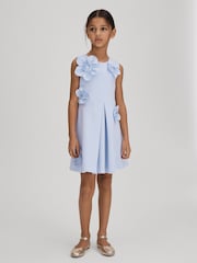 Reiss Lilac Posy Junior Pleated Flower Scuba Dress - Image 3 of 6