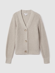 Reiss Neutral Ariana Cotton Blend Knitted Cardigan - Image 2 of 5