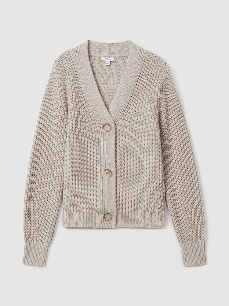 Reiss Neutral Ariana Cotton Blend Knitted Cardigan - Image 2 of 5
