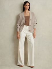 Reiss Neutral Ariana Cotton Blend Knitted Cardigan - Image 3 of 5