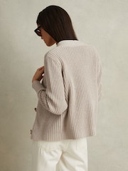 Reiss Neutral Ariana Cotton Blend Knitted Cardigan - Image 4 of 5