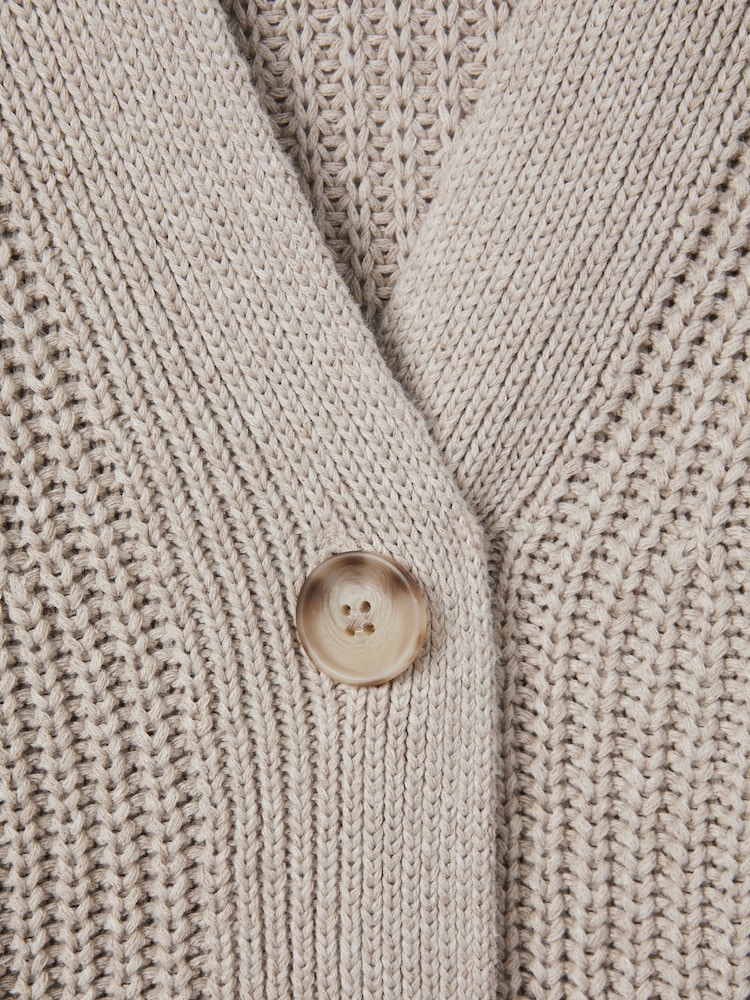 Reiss Neutral Ariana Cotton Blend Knitted Cardigan - Image 5 of 5