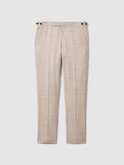 Reiss Oatmeal Boxhill Slim Fit Linen Blend Check Trousers - Image 2 of 6
