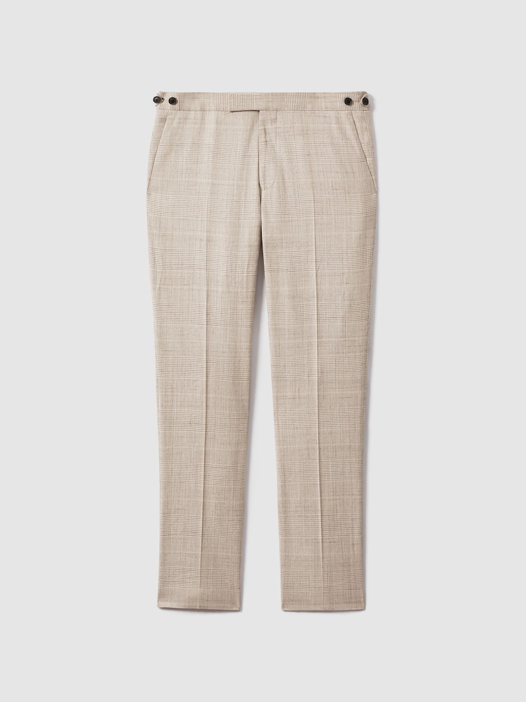 Reiss Oatmeal Boxhill Slim Fit Linen Blend Check Trousers - Image 2 of 6