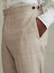 Reiss Oatmeal Boxhill Slim Fit Linen Blend Check Trousers - Image 4 of 6