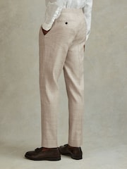 Reiss Oatmeal Boxhill Slim Fit Linen Blend Check Trousers - Image 5 of 6