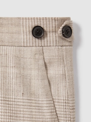 Reiss Oatmeal Boxhill Slim Fit Linen Blend Check Trousers - Image 6 of 6