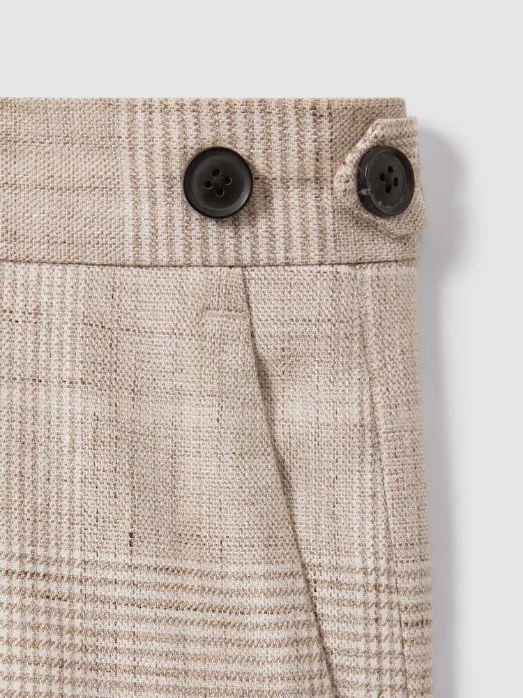 Reiss Oatmeal Boxhill Slim Fit Linen Blend Check Trousers - Image 6 of 6