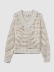 Reiss Ivory Larissa Linen Cotton Open Stitch Jumper - Image 2 of 5