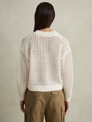 Reiss Ivory Larissa Linen Cotton Open Stitch Jumper - Image 4 of 5
