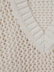 Reiss Ivory Larissa Linen Cotton Open Stitch Jumper - Image 5 of 5