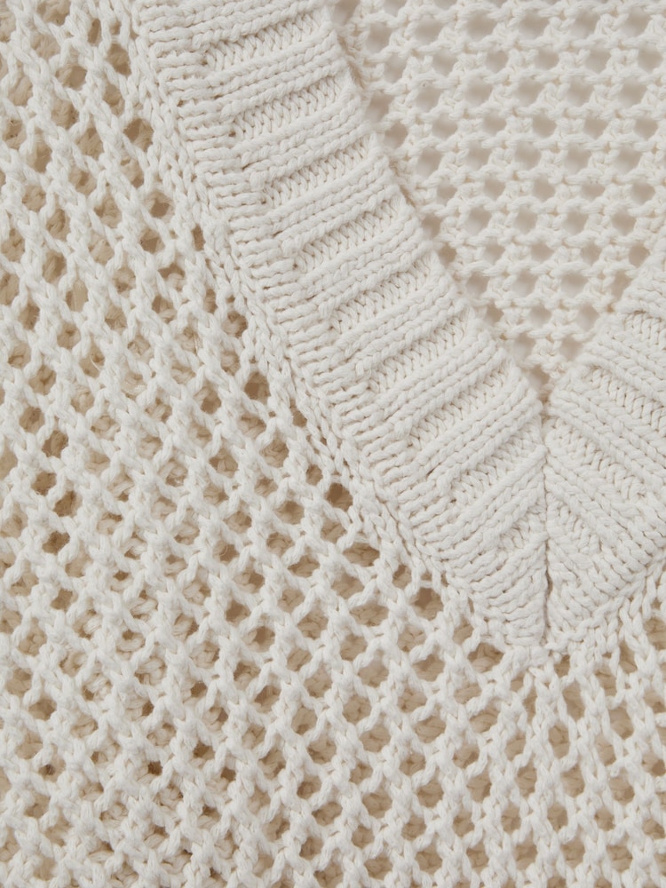 Reiss Ivory Larissa Linen Cotton Open Stitch Jumper - Image 5 of 5